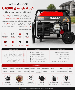 موتور برق بنزینی 7 اسب بخار گوریلا پاور مدل G4800