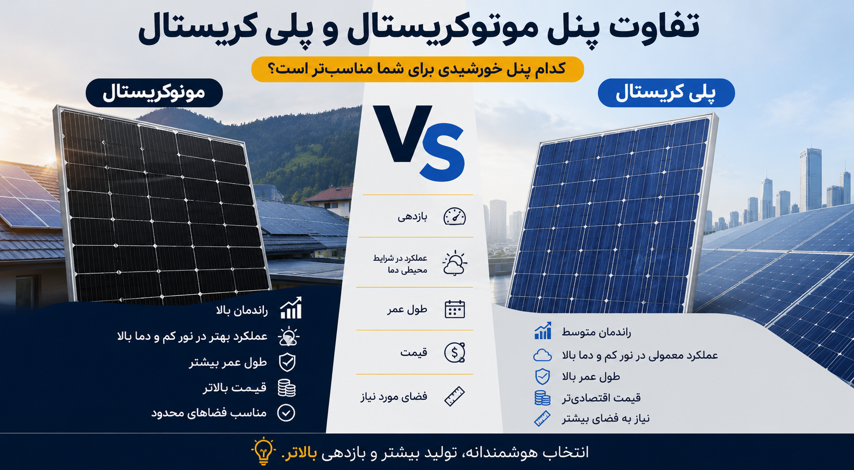 تفاوت پنل مونوکریستال و پلی کریستال